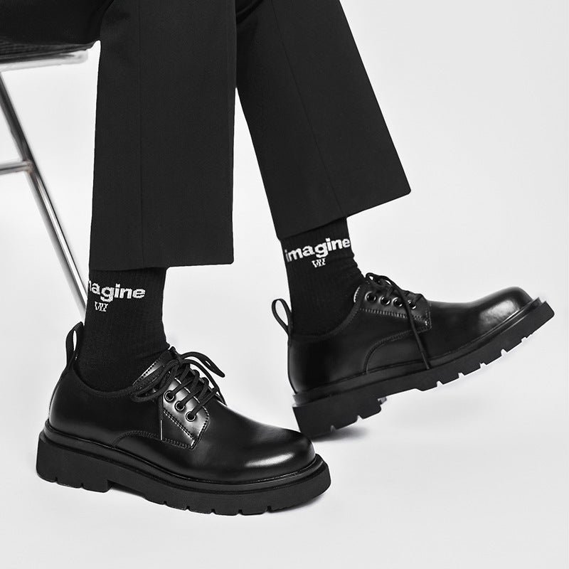 Men's British-style Thick-soled Korean-style Black Leather Shoes