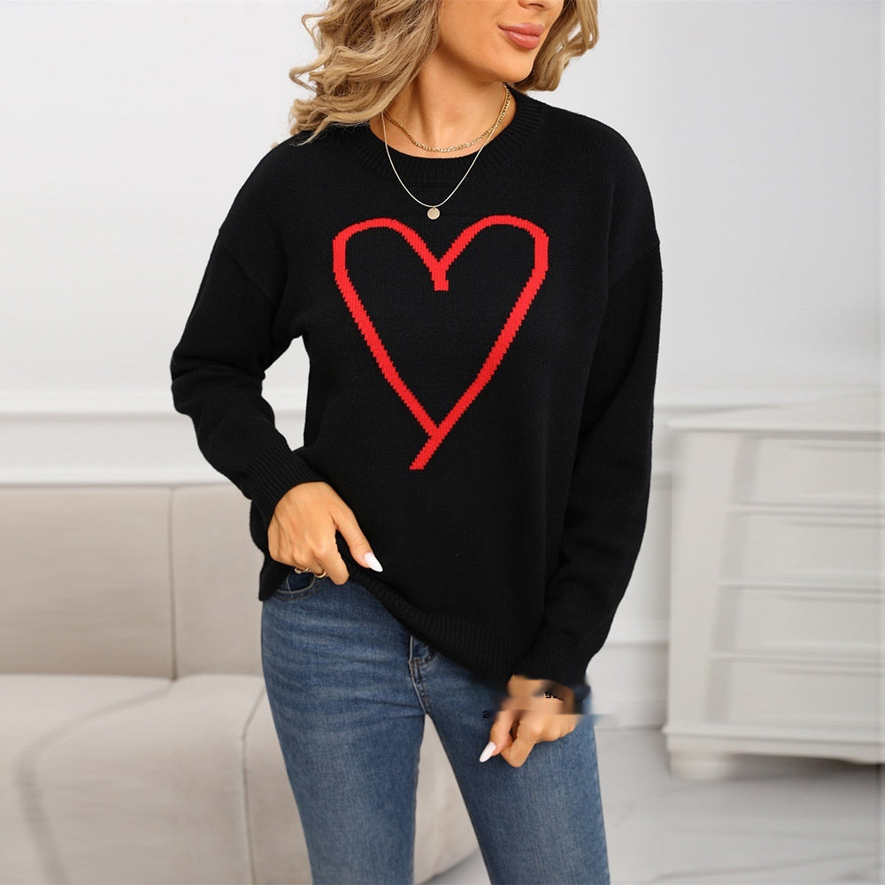 Women's Pullover Heart Knitted Sweater Top