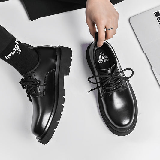 Men's British-style Thick-soled Korean-style Black Leather Shoes