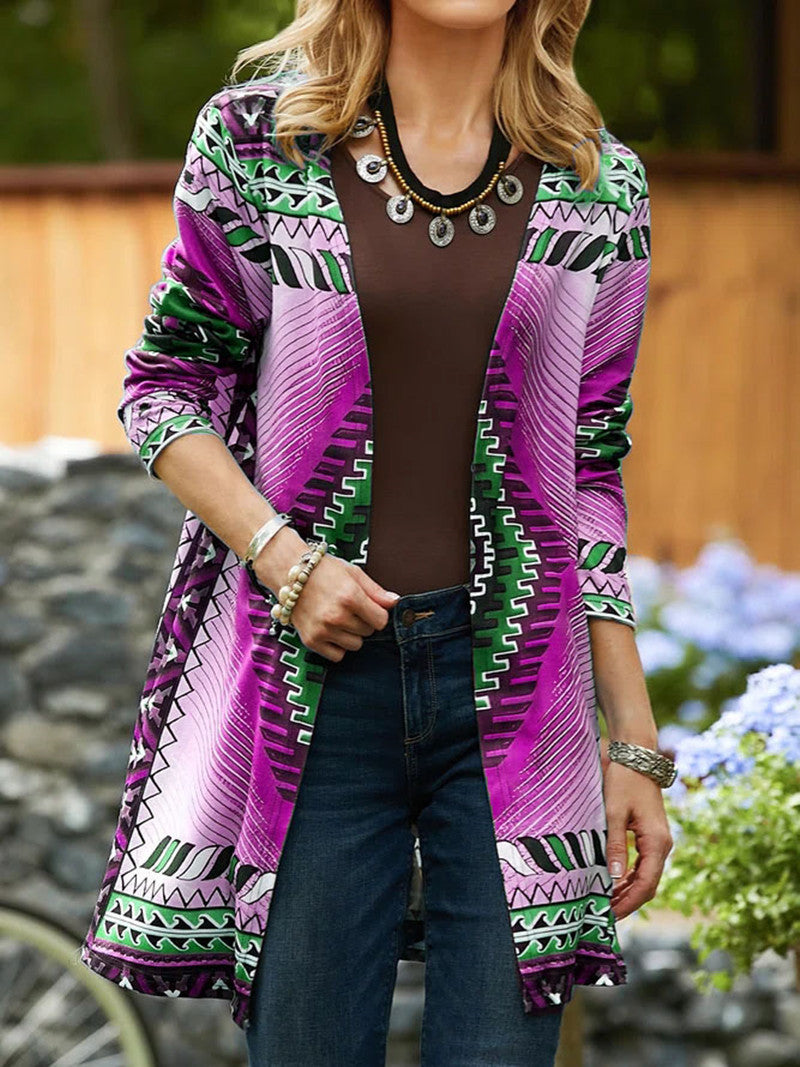 Comfortable And Casual Ethnic Style Buttonless Cardigan Jacket