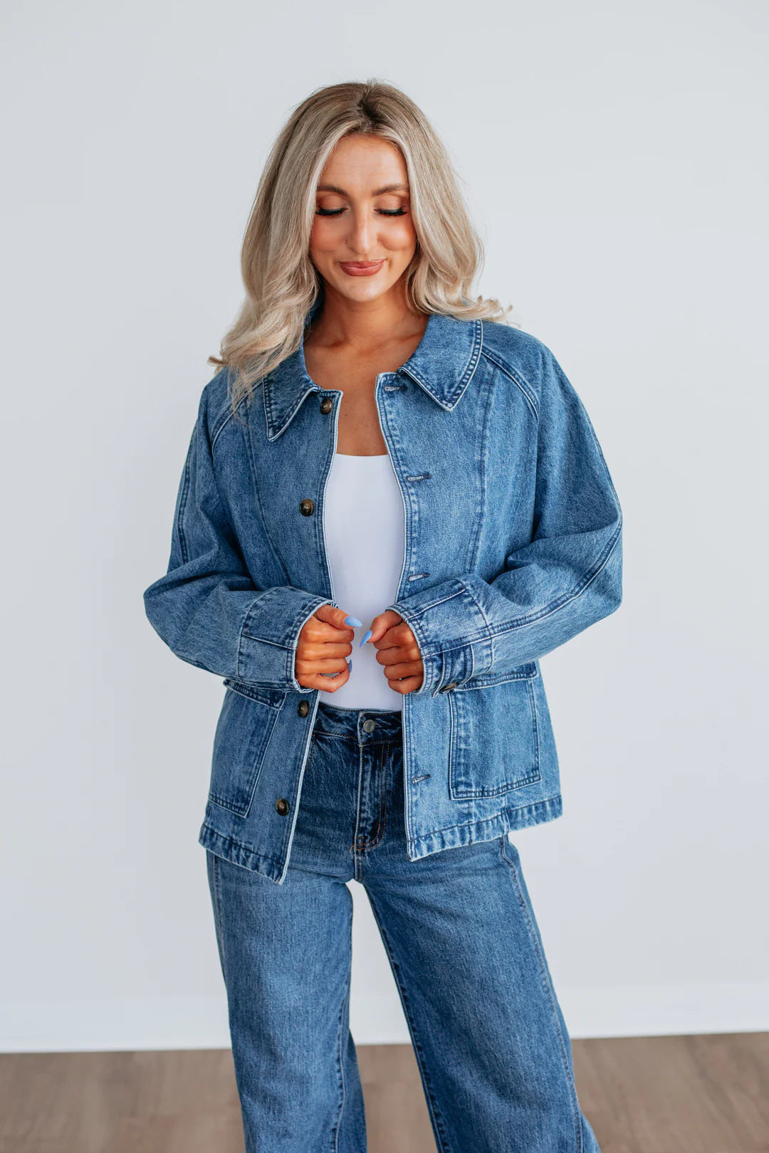 Fashion Long Sleeve Single-breasted Jacket Denim Coat