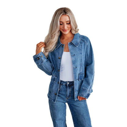 Fashion Long Sleeve Single-breasted Jacket Denim Coat