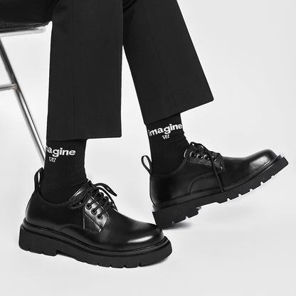 Men's British-style Thick-soled Korean-style Black Leather Shoes