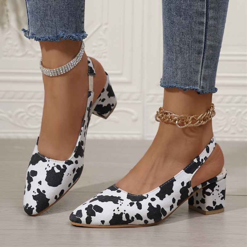 Pointed Toe Elegant High Heel Leopard Print Plus Size Women's Sandals