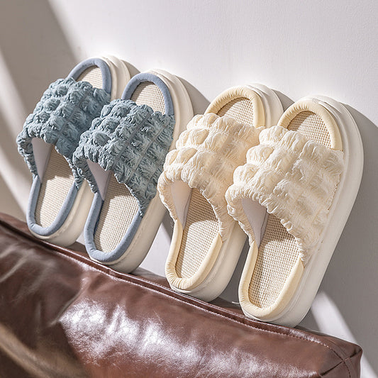 EVA Thick-soled Linen Slippers Women's Mute Soft-soled Slippers