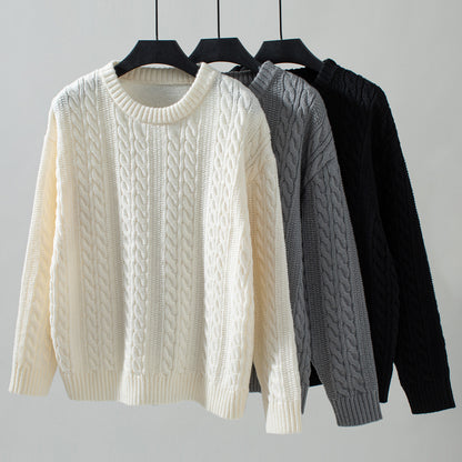 European And American Fashion Round Neck Twist Knit Sweater Pullover Long Sleeve