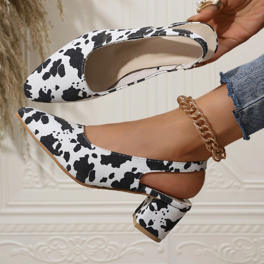 Pointed Toe Elegant High Heel Leopard Print Plus Size Women's Sandals