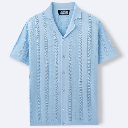 Short Sleeve Men's Fashion Striped Hollow Shirt