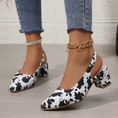 Pointed Toe Elegant High Heel Leopard Print Plus Size Women's Sandals