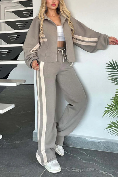 Y2K Striped Zip Top Jacket Casual Sportssuit Women