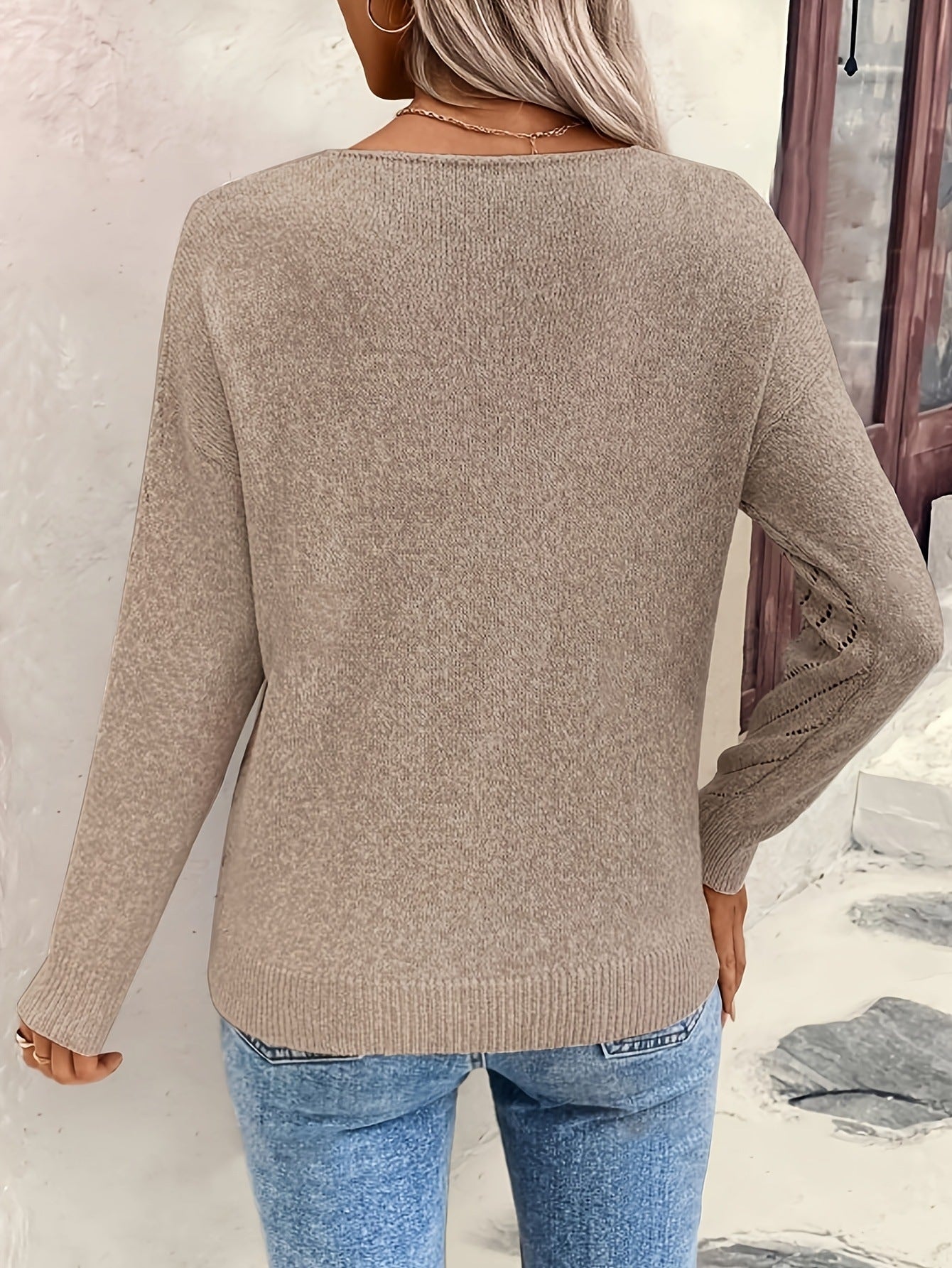 Women's Hollow-out Loose Casual Long Sleeves Pullover Sweater
