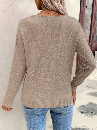 Women's Hollow-out Loose Casual Long Sleeves Pullover Sweater